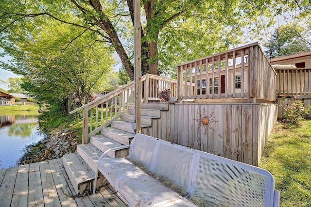 4184 Walker Ln, Unionville, IN 47468 - wooden deck with a water view and stairway