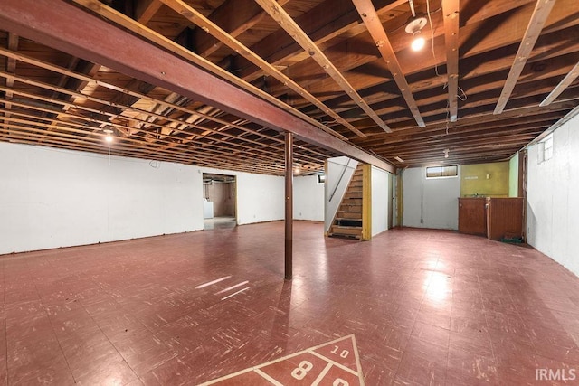 221 S Ironwood Dr, South Bend, IN 46615 - basement with stairway and tile patterned floors