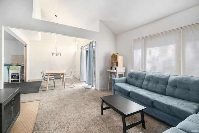 53455 Stoneridge St Unit C, South Bend, IN 46637 - carpeted living area featuring lofted ceiling, a chandelier, and baseboards