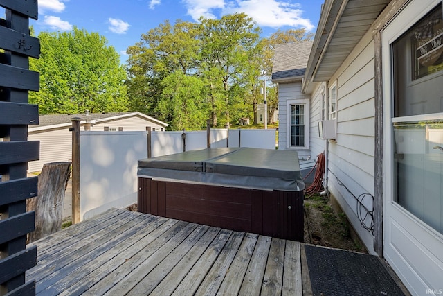 47 E Center St, Williamsport, IN 47993 - wooden deck featuring a hot tub and a fenced backyard