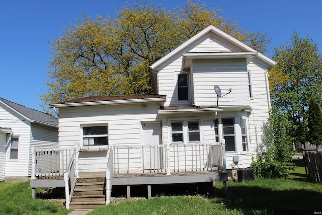 404 S Peters St, Garrett, IN 46738 - rear view of house with a wooden deck and central AC