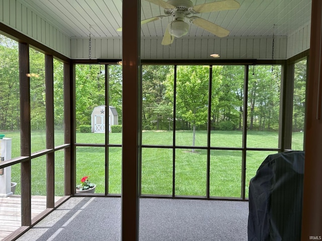 sunroom featuring a ceiling fan and healthy amount of natural light