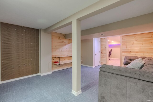 119 Highland Dr, Wabash, IN 46992 - finished basement with wood walls, carpet flooring, and baseboards