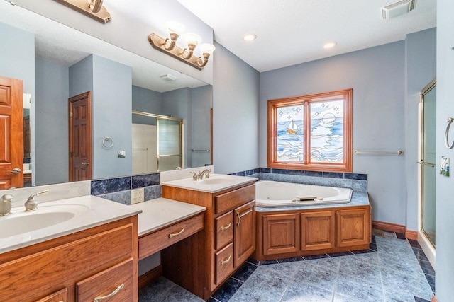 20 Lane 650c Snow Lk, Fremont, IN 46737 - full bath with a shower stall, vanity, a bath, and tile patterned flooring