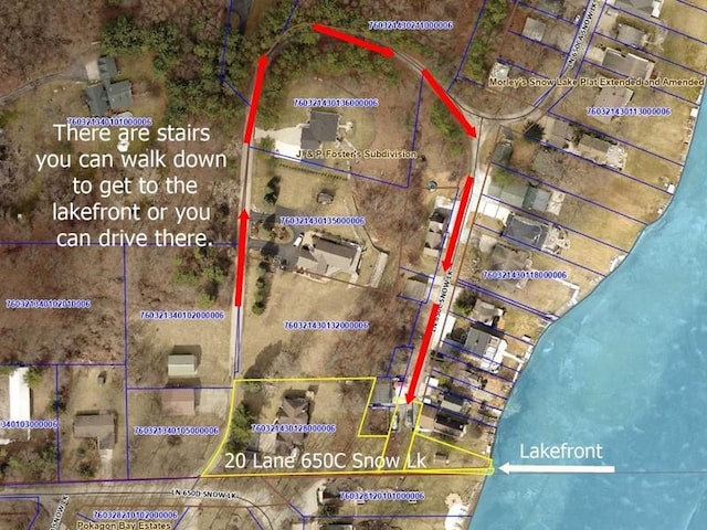 20 Lane 650c Snow Lk, Fremont, IN 46737 - aerial map of property and surrounding area featuring property boundaries highlighted