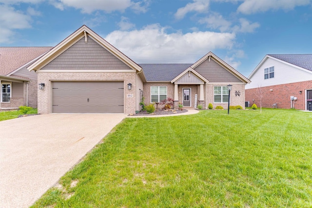 5512 Abbe Wood Dr, Newburgh, IN 47630 - craftsman inspired home featuring a front lawn, driveway, a garage, and brick siding