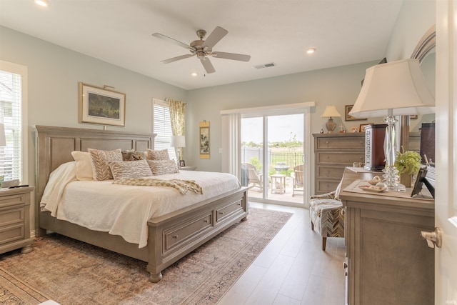 5512 Abbe Wood Dr, Newburgh, IN 47630 - bedroom with access to outside, recessed lighting, a ceiling fan, and light wood-type flooring