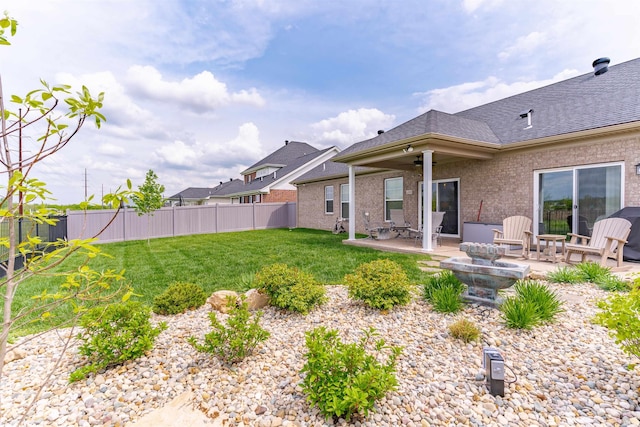 5512 Abbe Wood Dr, Newburgh, IN 47630 - rear view of property featuring a patio area, brick siding, ceiling fan, and roof with shingles