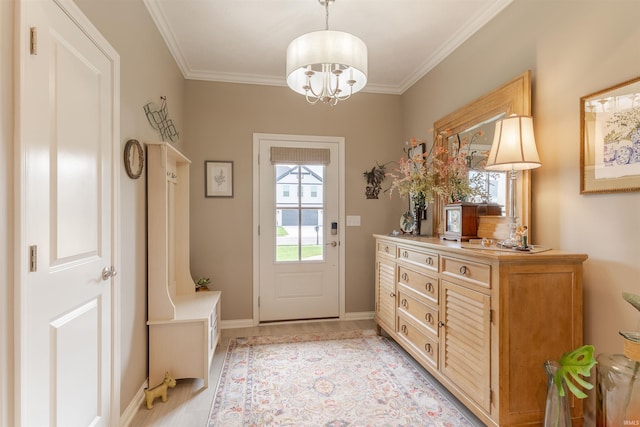5512 Abbe Wood Dr, Newburgh, IN 47630 - entryway with a chandelier, crown molding, and baseboards