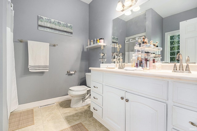 19781 Hidden Meadow Trl, Goshen, IN 46528 - full bathroom with toilet, a shower with curtain, vanity, and baseboards