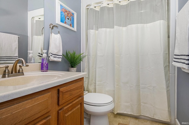 19781 Hidden Meadow Trl, Goshen, IN 46528 - bathroom with toilet, vanity, tile patterned flooring, and a shower with curtain