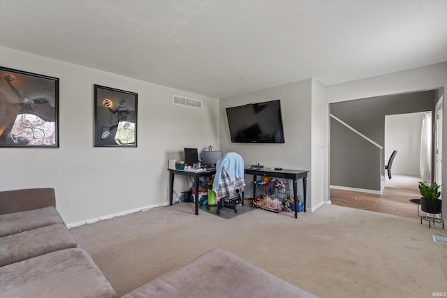 25860 Running Creek Dr, South Bend, IN 46628 - carpeted living area featuring an office area, baseboards, and stairs