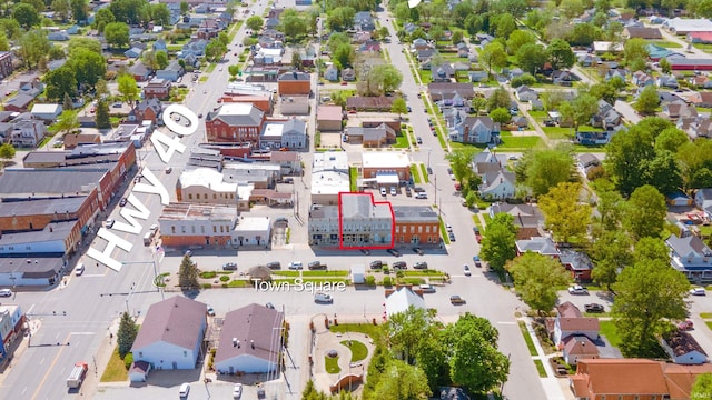 28 N Washington St, Knightstown, IN 47362 - aerial perspective of suburban area featuring property boundaries highlighted