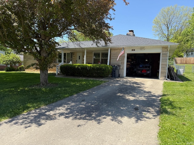 310 Edgeway Dr, Alexandria, IN 46001 - single story home with driveway, an attached garage, a chimney, and a front lawn
