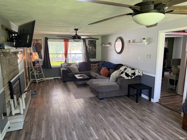 310 Edgeway Dr, Alexandria, IN 46001 - living room featuring a ceiling fan, plenty of natural light, baseboards, and wood finished floors