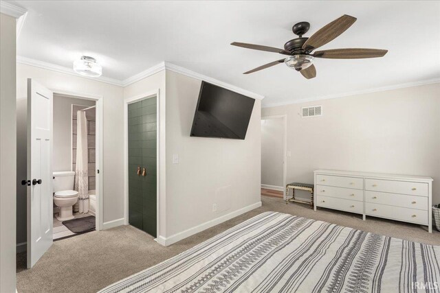 736 Paradise Ave, Lafayette, IN 47905 - unfurnished bedroom featuring carpet, crown molding, baseboards, ensuite bath, and ceiling fan