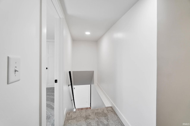 6540 S 070 E, Wolcottville, IN 46795 - hall with an upstairs landing, carpet flooring, recessed lighting, and baseboards