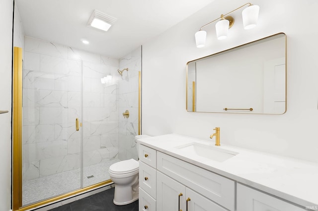 6540 S 070 E, Wolcottville, IN 46795 - bathroom featuring toilet, a marble finish shower, and vanity