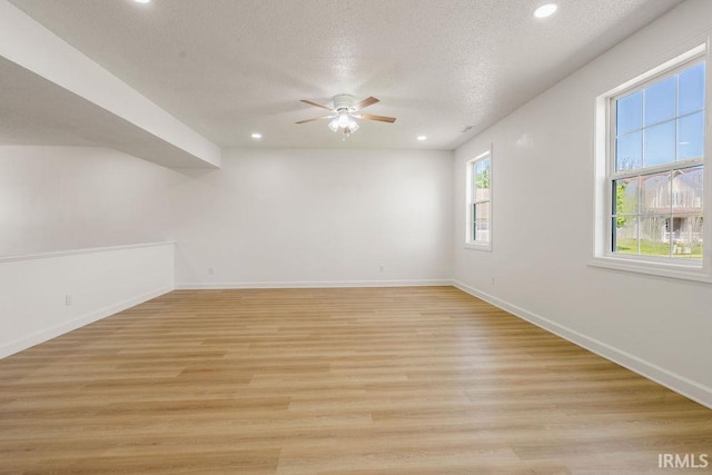 1041 Spring Mill Dr, Kokomo, IN 46902 - empty room with ceiling fan, a textured ceiling, light wood-style floors, baseboards, and recessed lighting
