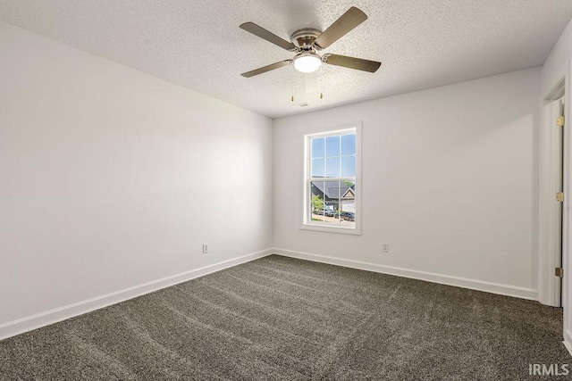 1041 Spring Mill Dr, Kokomo, IN 46902 - unfurnished room with a textured ceiling, baseboards, dark colored carpet, and ceiling fan
