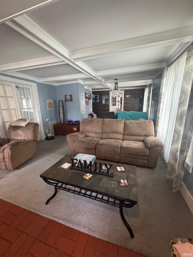 515 E Washington St, Attica, IN 47918 - living room with baseboards, carpet flooring, and beam ceiling