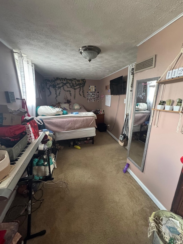 515 E Washington St, Attica, IN 47918 - carpeted bedroom featuring a textured ceiling and crown molding