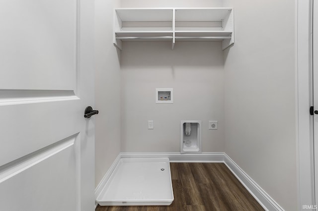 105 Parkerwood Ln, West Lafayette, IN 47906 - washroom featuring hookup for an electric dryer, hookup for a washing machine, dark wood finished floors, and baseboards