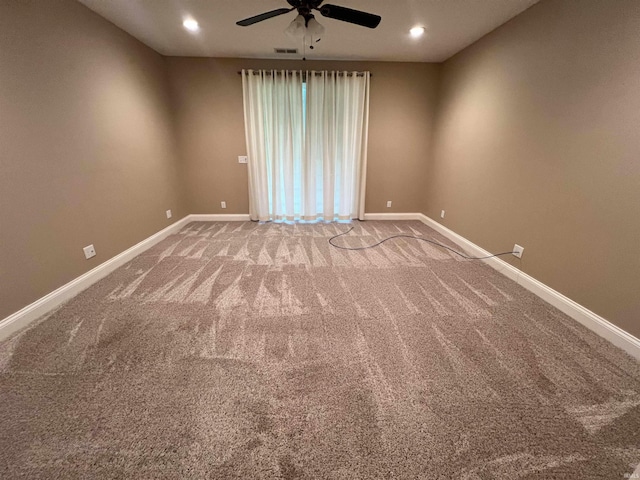 1155 N Fox Ridge Links Dr, Vincennes, IN 47591 - unfurnished room featuring ceiling fan, baseboards, carpet floors, and recessed lighting