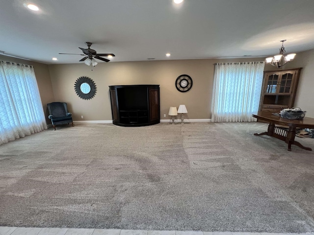 1155 N Fox Ridge Links Dr, Vincennes, IN 47591 - living room with healthy amount of natural light, recessed lighting, a chandelier, and baseboards