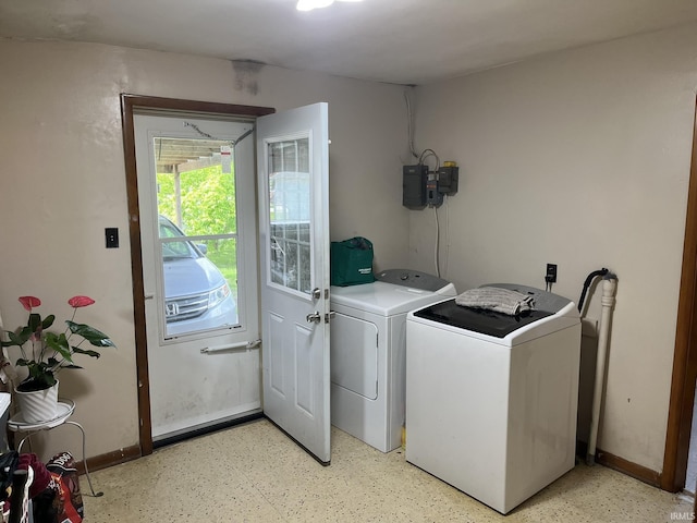 502 W Vantrees St, Washington, IN 47501 - washroom with washing machine and dryer, baseboards, and electric panel