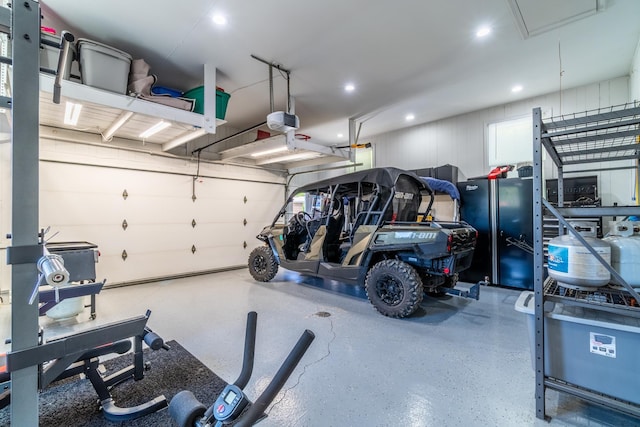 garage with a garage door opener