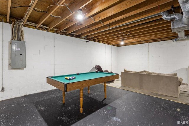 214 Mccutcheon Dr, Lafayette, IN 47909 - game room with electric panel, billiards, and concrete flooring