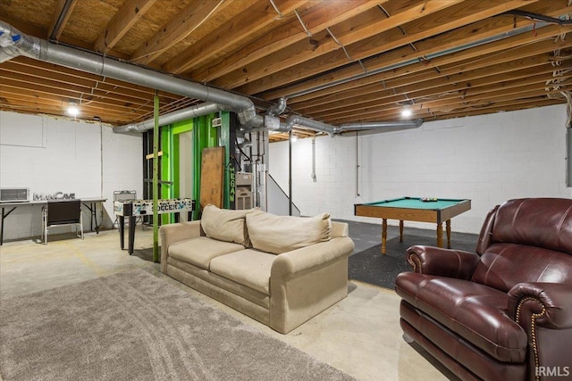 214 Mccutcheon Dr, Lafayette, IN 47909 - unfinished basement featuring pool table and concrete block wall