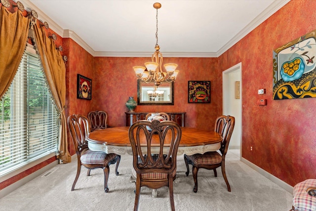 23306 Bluff Crest Dr, Elkhart, IN 46516 - dining area featuring a chandelier, carpet floors, healthy amount of natural light, crown molding, and baseboards
