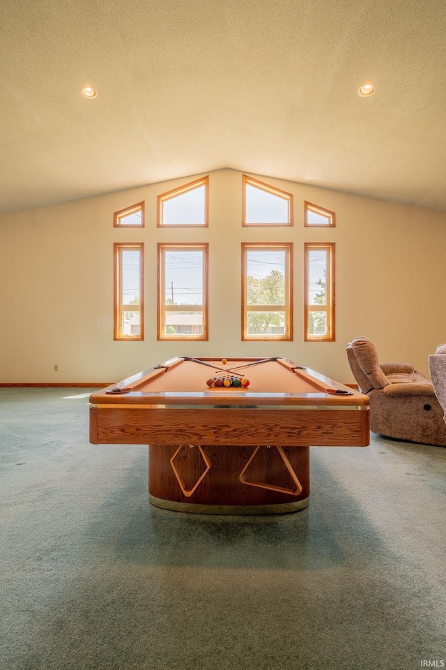 109 E Grant St, Lafontaine, IN 46940 - rec room featuring carpet flooring, billiards table, recessed lighting, a textured ceiling, and baseboards
