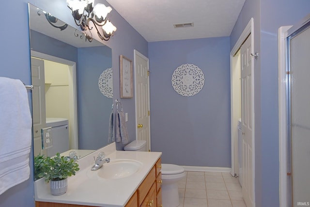 8122 Covington Ct, Newburgh, IN 47630 - full bathroom with a chandelier, tile patterned flooring, baseboards, vanity, and toilet
