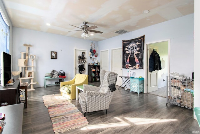 5025 N Elder Rd, Larwill, IN 46764 - living area featuring a ceiling fan, wood finished floors, and recessed lighting