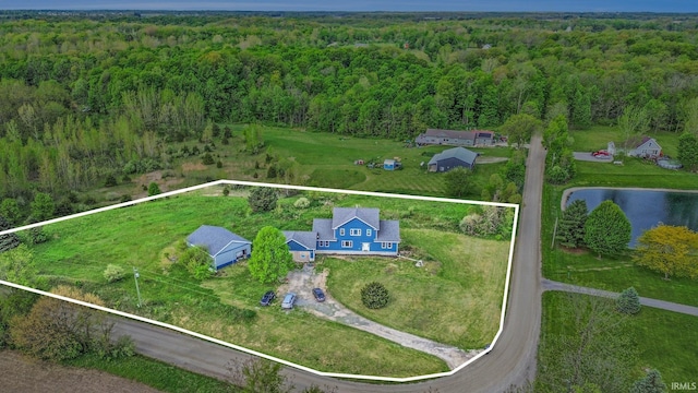 5025 N Elder Rd, Larwill, IN 46764 - view of subject property featuring a forest, property parcel outlined, and a nearby body of water