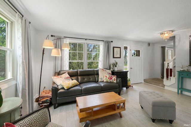 living room featuring light wood-style floors