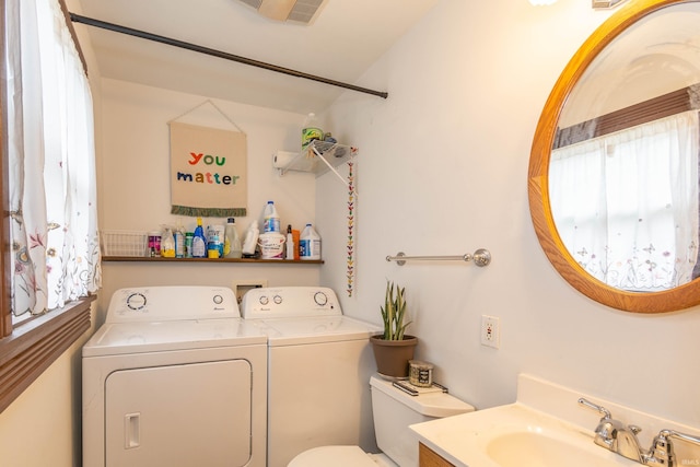 708 W 7th St, Bloomington, IN 47404 - bathroom with washer and dryer, toilet, and vanity