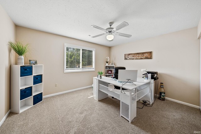 10140 Jefferson Rd, Osceola, IN 46561 - home office with carpet, ceiling fan, baseboards, and a textured ceiling