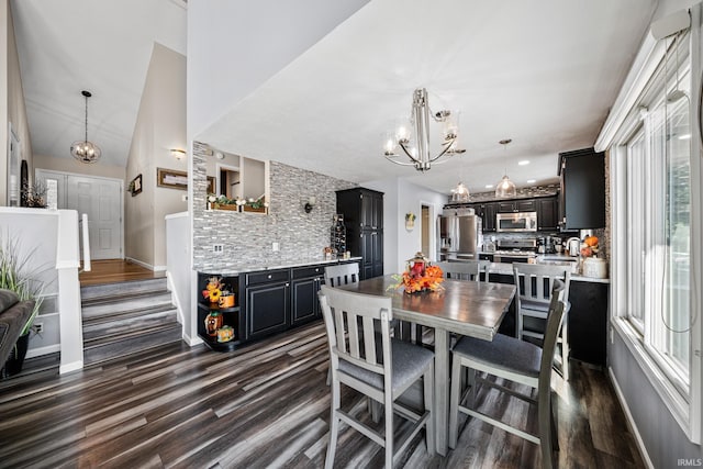 10140 Jefferson Rd, Osceola, IN 46561 - dining space featuring a chandelier, dark wood-style floors, baseboards, and recessed lighting