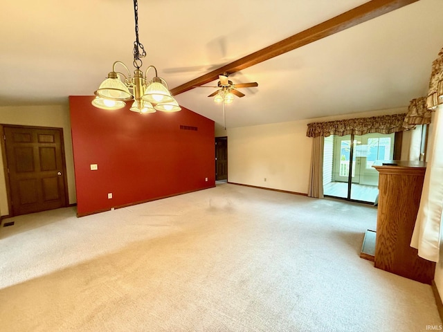 unfurnished living room with a ceiling fan, carpet floors, and baseboards