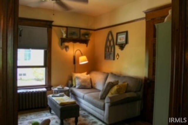 127 W Mill St, Bremen, IN 46506 - living room featuring radiator and ceiling fan