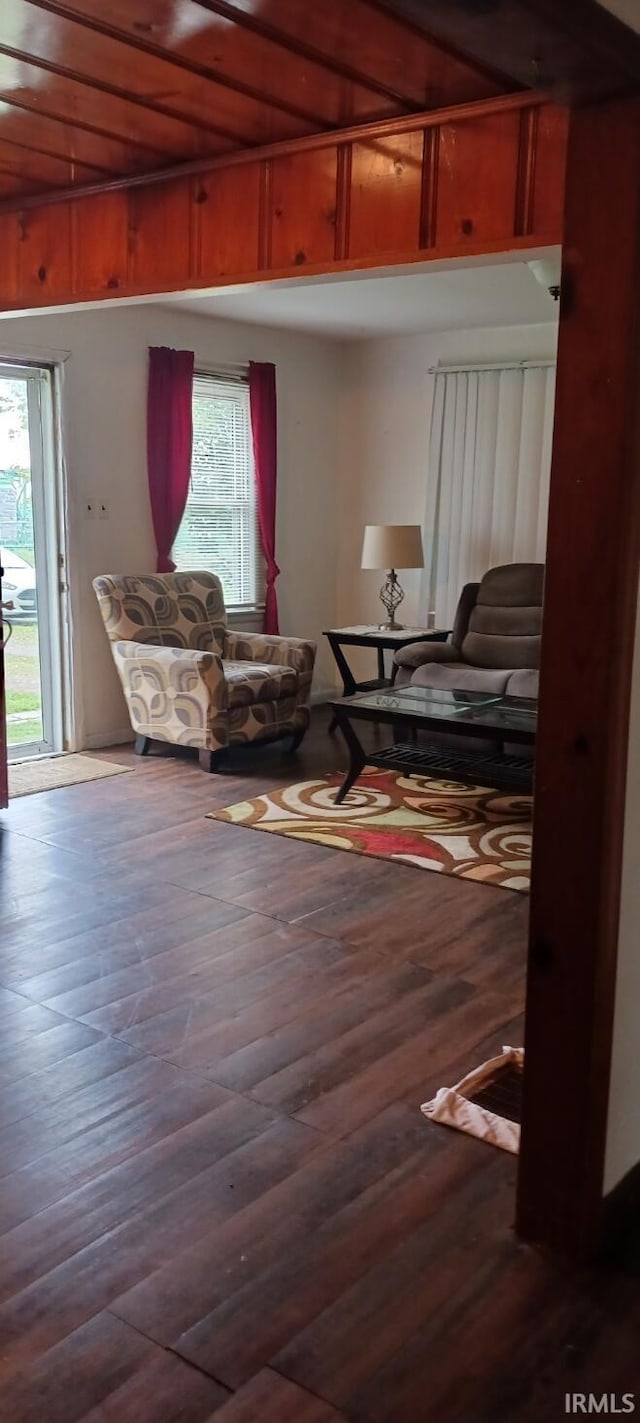 645 Dekemper Ln, Mount Vernon, IN 47620 - living area featuring plenty of natural light, dark wood finished floors, and wood ceiling