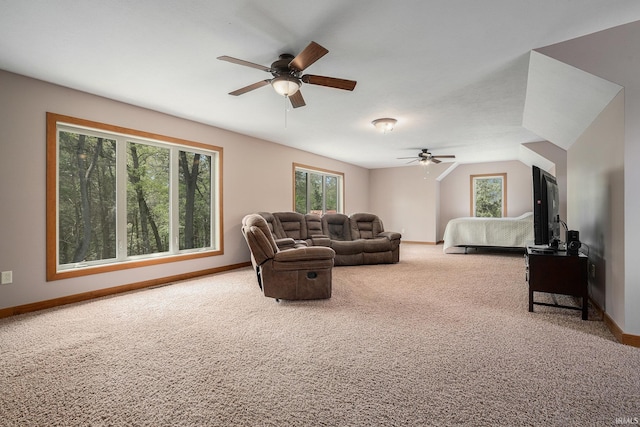 51205 County Road 25th Rd, Bristol, IN 46507 - carpeted bedroom with baseboards, ceiling fan, and lofted ceiling