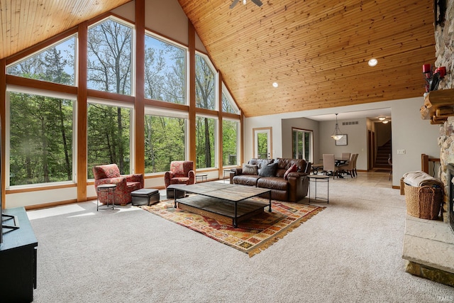 51205 County Road 25th Rd, Bristol, IN 46507 - carpeted living area featuring high vaulted ceiling and wood ceiling