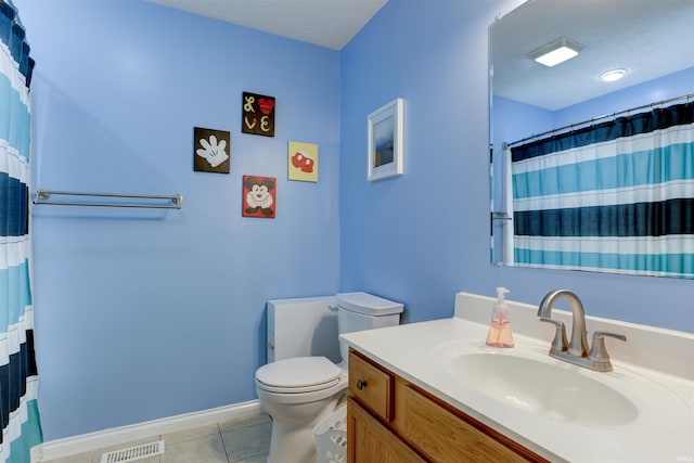 4732 Rathbone Dr, Evansville, IN 47725 - bathroom with toilet, tile patterned flooring, baseboards, vanity, and a shower with curtain