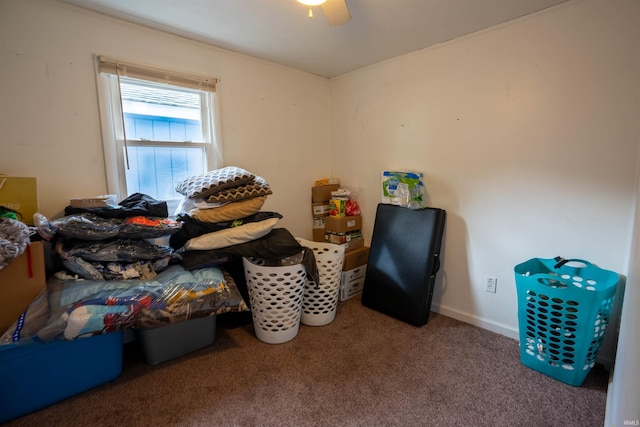 bedroom with carpet floors and ceiling fan
