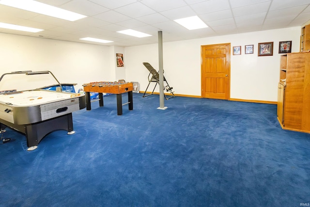 509 Mount Ashley Rd, Evansville, IN 47711 - recreation room with a paneled ceiling, baseboards, and carpet flooring